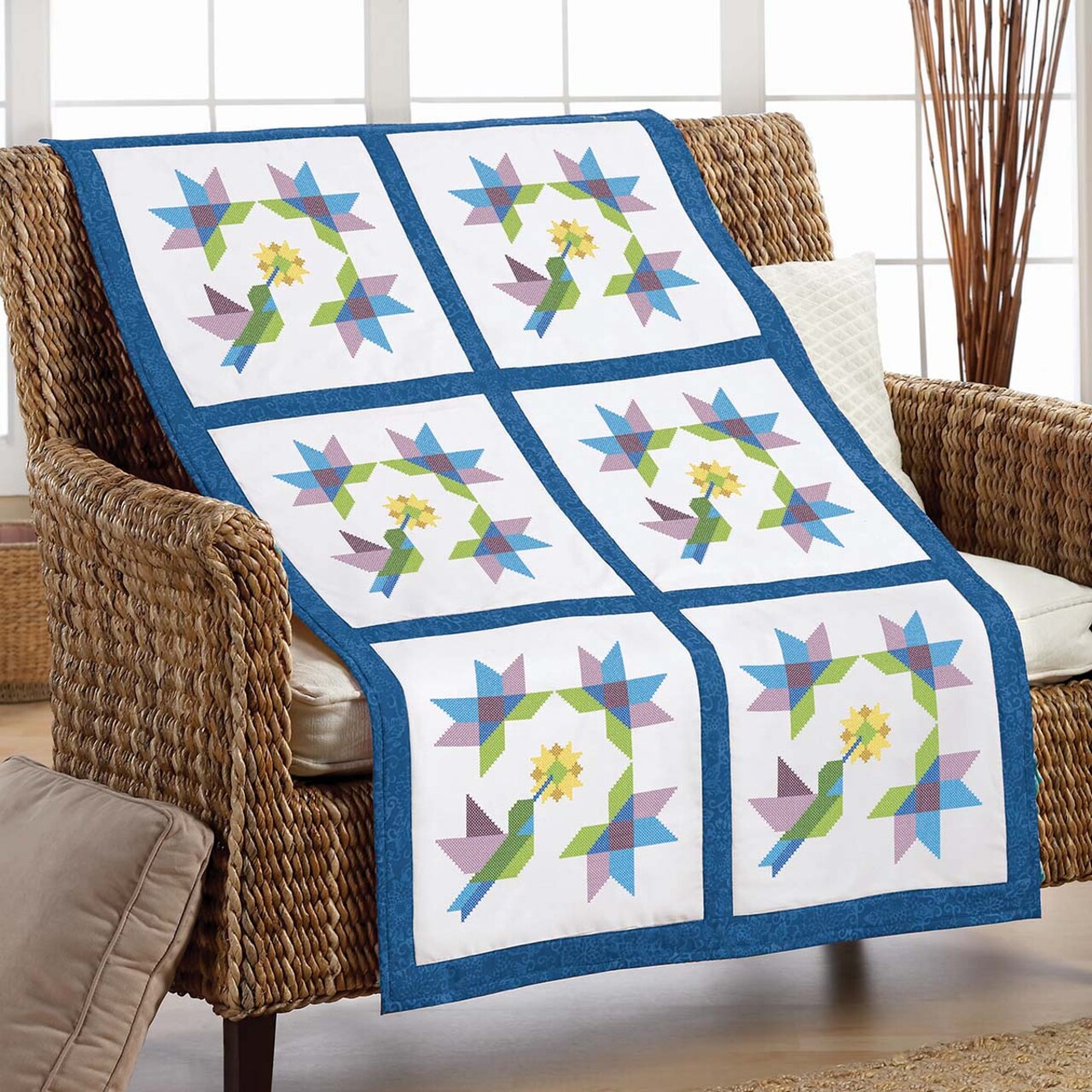 Herrschners Quilted Hummingbird Quilt Blocks Stamped Cross-Stitch